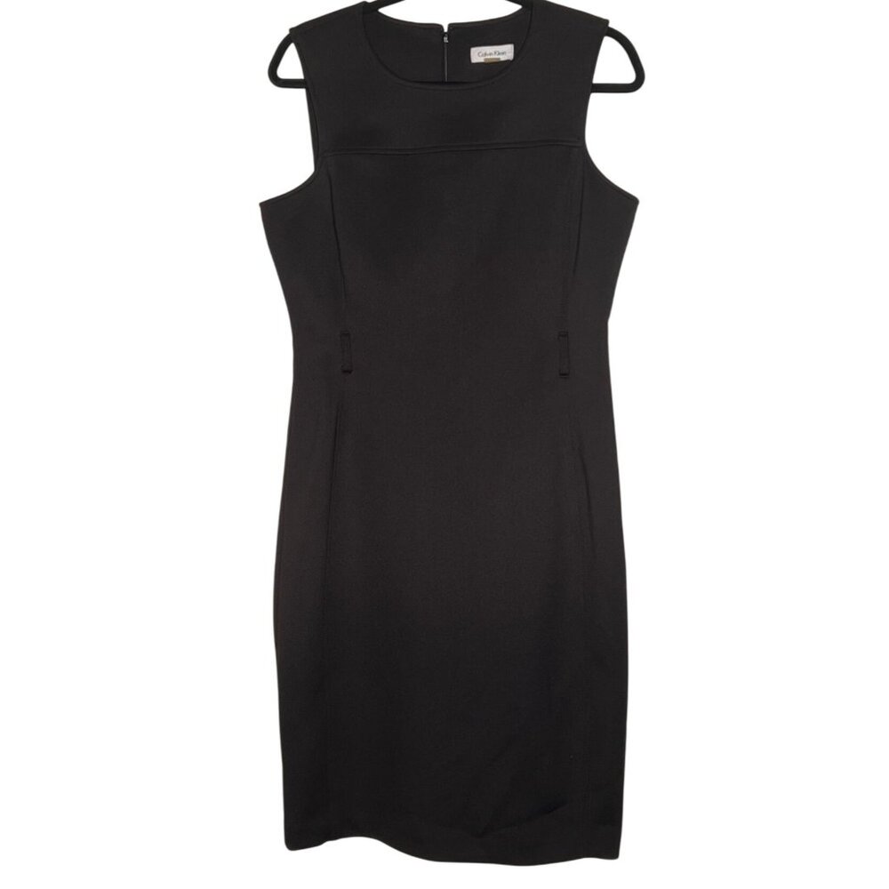Calvin Klein Womens Black Sleeveless Sheath Dress Size 12 Career Professional
